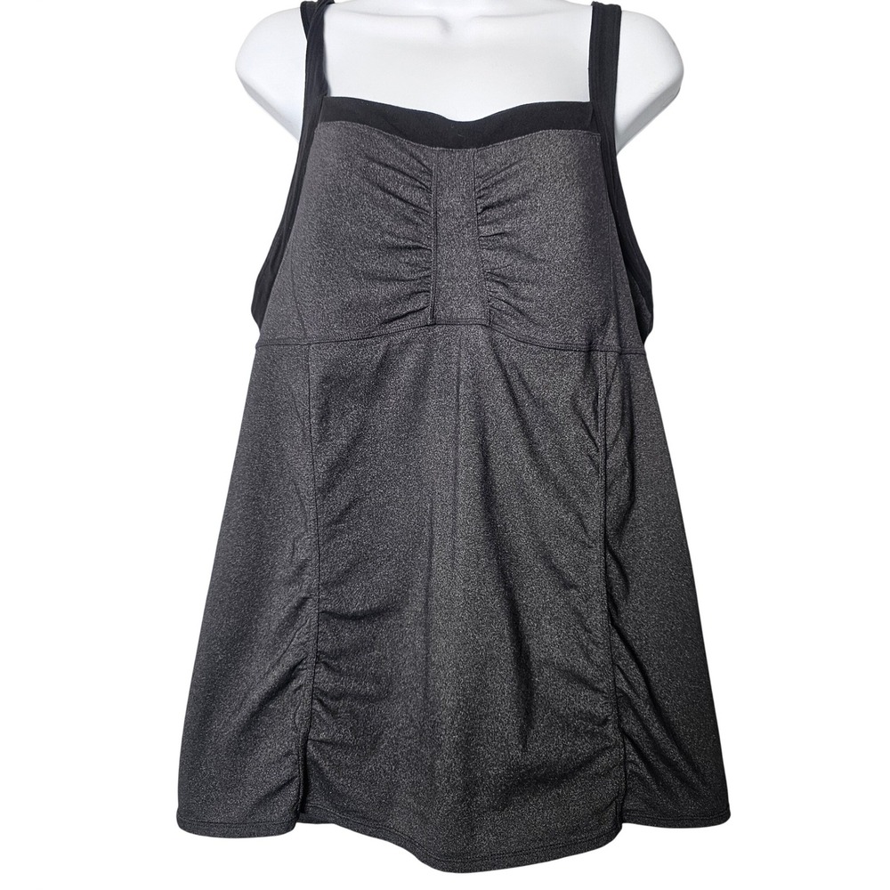 Athleta Womens 1X Gray Heathered Ruched Strappy Racerback Tank Yoga Athleisure